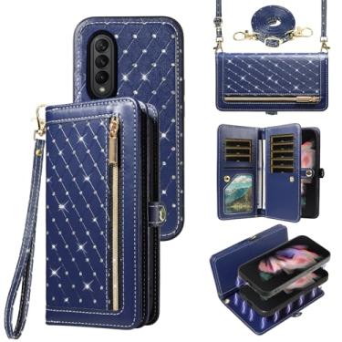 Imagem de Asuwish Capa de telefone para Samsung Galaxy Z Fold 3 5G 2021 carteira com zíper destacável capa magnética alça transversal bling flip suporte para cartão de crédito ZFold3 Z3 Fold3 3Z ZFold35G