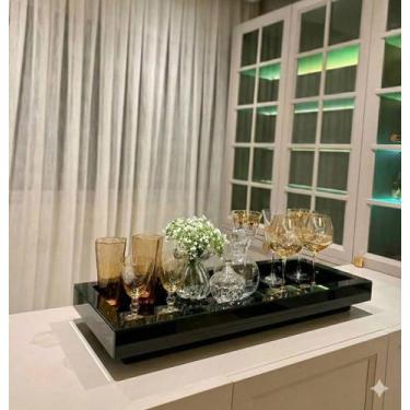 Imagem de Bandeja Preta Vidro Decorativa Aparador Sala Bar 50x25 - Inova Decor