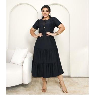 Imagem de Vestido Midi Noemi Moda Evangélica Feminina - Miss Flower, Preto, Únic