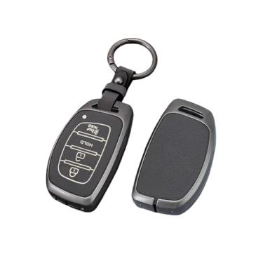 Imagem de Capa de couro para chave de carro em liga de zinco, suporte compatível com Hyundai Tucson Santa Fe Rena Sonata Elantra Creta Ix35 Ix45 I10 I30 I40(D-Style 1-Grey)