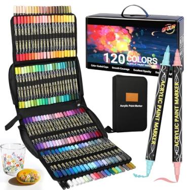 Imagem de QFOUR 120 marcadores de tinta acrílica, marcadores de acrílico de ponta dupla para livros de colorir, canetas de tinta para rocha, madeira, tecido, cerâmica e metal