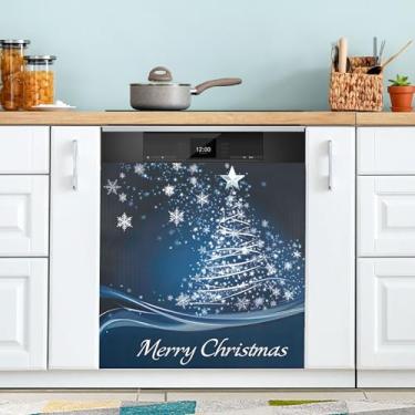 Imagem de xigua Capa magnética de flocos de neve para lava-louças de árvore de Natal, adesivos magnéticos decorativos antiarranhões para painel de geladeira e lava-louças, decoração personalizada de cozinha