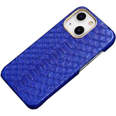 Imagem de VEVEL Capa de telefone traseira de couro Python, capa de proteção respirável à prova de choque para Apple iPhone 14 Plus 6,7 polegadas 2022 [anel de lente de metal] (cor: azul)