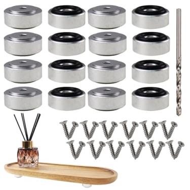 Imagem de Nihfien Pés de metal para paletes com parafusos, 13/40.6 cm L x 3/20.3 cm H Blocos antiderrapantes para madeira, tábua de corte de bambu (prata), (conjunto de 16)