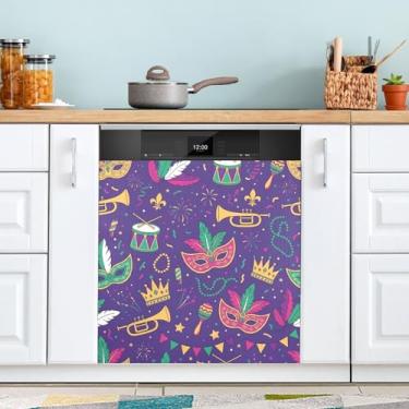 Imagem de Wassud Máscaras de baile de máscaras, capa magnética para máquina de lavar louça, capa decorativa para máquina de lavar louça, capa magnética 58 cm L x 66 cm A, decoração de casa