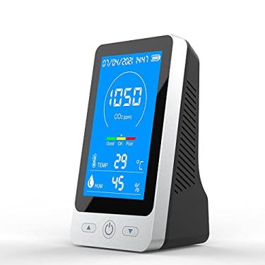 Imagem de Monitor de qualidade do ar, nível PPM de dióxido de carbono CO2, tela de 4,3 polegadas, medidor de umidade de temperatura, monitor em tempo real 24H com campainha, bateria de 3000 mAh, 0 ~ 5000 ppm