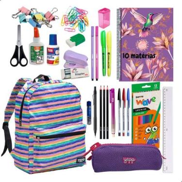 Imagem de Kit Material Escolar Mochila Caderno Estojo Completo Feminino - Darujo