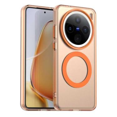 Imagem de Pzwoxukhov Capa compatível com Vivo X200 Pro 5G, suporta carregamento sem fio, capa magnética à prova de choque, compatível com Vivo X200 Pro 5G capa laranja