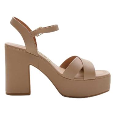 Imagem de Sandália Feminina Vizzano Salto Alto Grosso Plataforma Bege 38