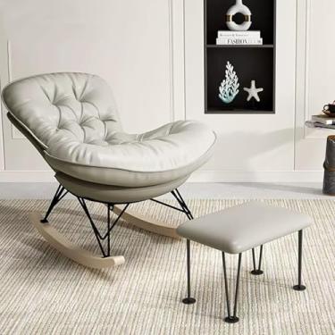 Imagem de Tech Cloth Cadeira de balanço Lounge Lazer Cadeira Sofá Cadeiras para Quarto, Escritório, Sala de Estar (Laranja, com apoio para os pés)