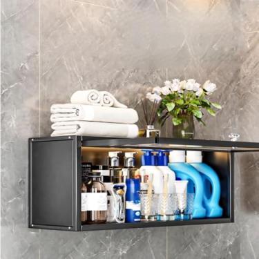 Imagem de Armário de banheiro montado na parede – Armazenamento de metal com portas duplas de vidro, ideal para cozinha, escritório, sala de jantar e sala de estar, solução elegante para armário de remédios