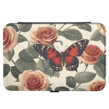 Imagem de Burbuja Caixa de joias de viagem de borboleta de rosas dos namorados, presente para mulheres e meninas, estojo de joias portátil de couro PU organizador para brincos, anéis, colares e pulseiras