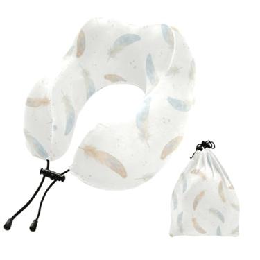 Imagem de Burbuja Almofada de pescoço de penas em aquarela para viagem, almofada de viagem de espuma viscoelástica para dormir, suporte de cabeça de avião de carro, lavável na máquina e portátil