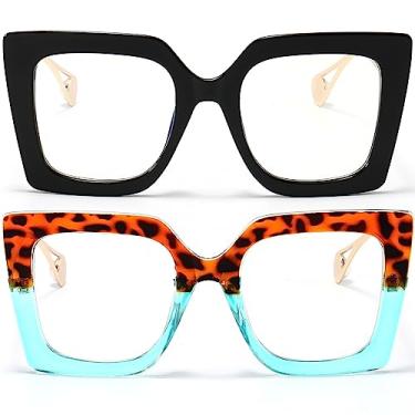 Imagem de AIEYEZO Óculos De Grau Grandes Com Proteção Contra Luz Azul Para Mulheres, Antifadiga E Computador, Evitar Dor Cabeça (Preto + Leopardo Azul)