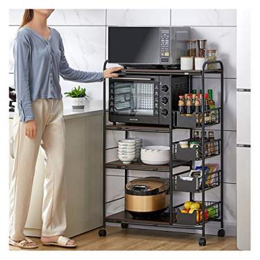 Imagem de Carrinho de prateleira de metal resistente de 4 níveis carrinhos de cozinha sobre rodas para sala de estar banheiro varanda gaveta empurrar puxar fácil de limpar (tamanho: 4 camadas, cor: A) (B 4) (A
