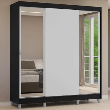 Imagem de Guarda-roupa Casal com Pés 3 Portas de Correr com Espelhos Preto/branco Reno Madesa