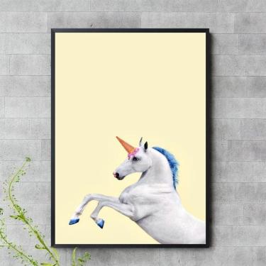 Imagem de Quadro Decorativo Unicórnio Cavalo 33X24Cm - Com Vidro