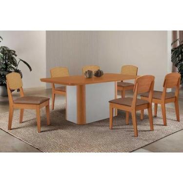 Imagem de Sala Jantar Mesa Pietá Tampo Curvo 180cm+6 Cadeiras Havana Naturale/Of
