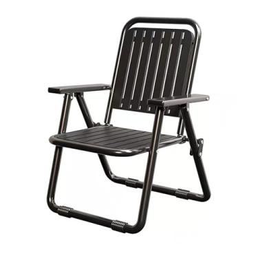 Imagem de LizhSynergy Cadeira dobrável ao ar livre com apoios de braços largos, cadeira de praia portátil para acampamento (preto reforçado)