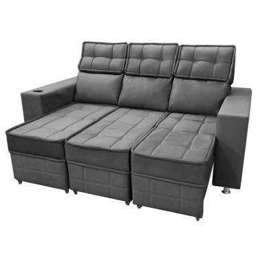 Imagem de Sofá Retrátil E Reclinável 3 Lugares Londres 2.10cm C-molas Cinza Chumbo