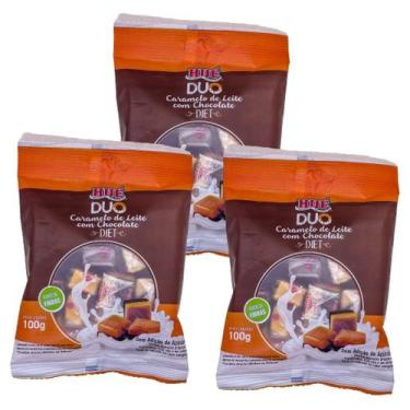 Imagem de Caramelo de leite diet duo com chocolate pacote 100g hué - kit 3 unida