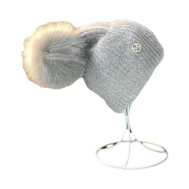 Imagem de Gorro Feminino De Inverno Quente Com Pompom De Pele De Raposa, Touca D