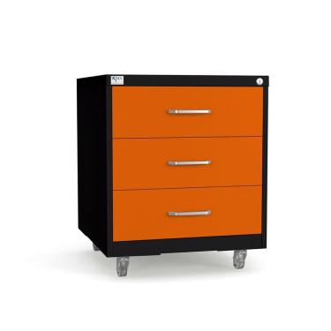 Imagem de Gaveteiro de Aço 3 Gavetas com Rodízios e Chave Laranja/Preto