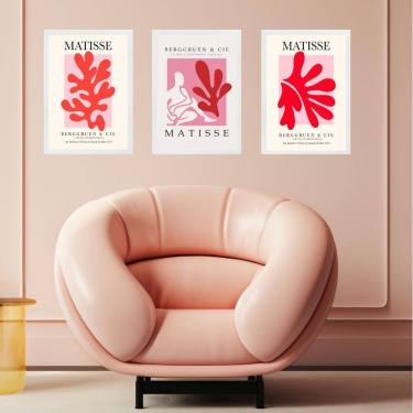 Imagem de Kit 3 Quadros Rosa E Vermelho Matisse - Coral Mulher 45X34Cm