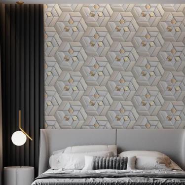 Imagem de Kit 6 Rolos Papel De Parede Adesivo Geométrico Dourado 3,0M - Gh Papel