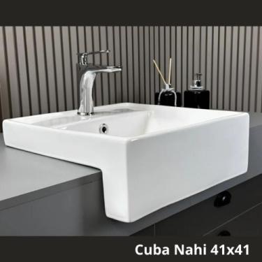Imagem de Cuba de Porcelana Semi Encaixe Banheiro Pia Inowar Nahi 41 x 41 com Vá