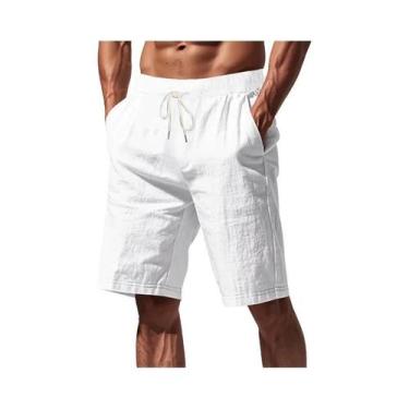 Imagem de Bermudas De Praia Masculinas De Verão Em Algodão E Linho Respirável, C