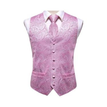 Imagem de Colete Masculino Floral Paisley Jacquard Com Gravata E Abotoaduras - C