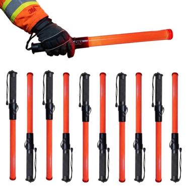 Imagem de Bastao Sinalizador Viario Apito Kit 10 LED Pilha Fiscal Transit Obra Frentista Guarda Manobrista Iluminaçao Emergencia