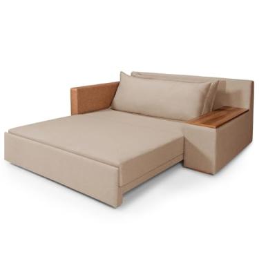 Imagem de Sofá Cama Casal com Baú 2 Lugares Linho Chocolate Base Madeira Panamá