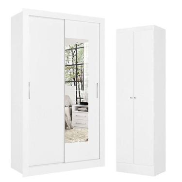 Imagem de Guarda Roupa Solteiro City Glass 2 Portas Branco Acetinado e Multiuso Space Branco - THB