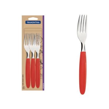 Imagem de Jogo de Garfos de Mesa Tramontina Inox Ipanema 3 Peças, Vermelho, 3
