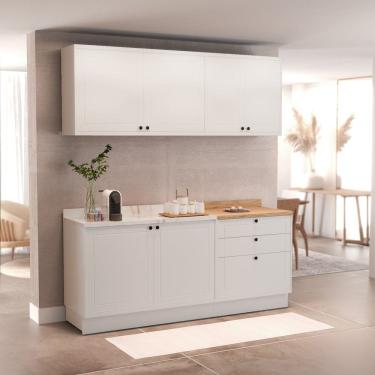 Imagem de Cozinha Compacta Modulada 6 Portas 3 Gavetas 100% Mdf 1 Tampo Sevilha Branco Artico