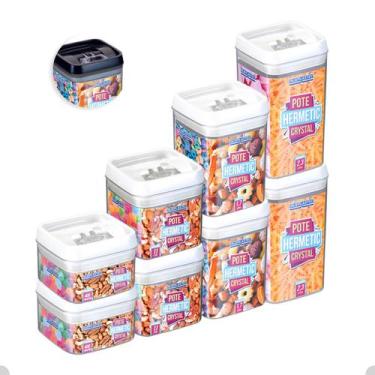 Imagem de Kit 8 Potes Herméticos Acrílico Mantimentos Tampa Com Trava - Injeplas