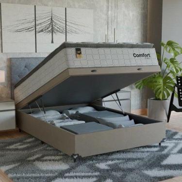 Imagem de Cama Box Baú Viúva Colchão Comfort Class Pillow Top Branco suede Bege 