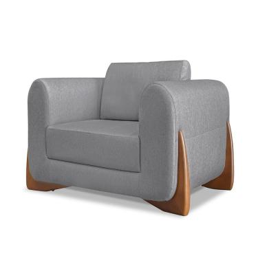 Imagem de Poltrona Decorativa Nuvina para Sala em Linho com Encosto Confortável Cinza Loja Sheep