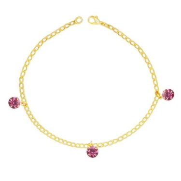 Imagem de Pulseira Feminina Com Pedrinha Rosa Folheada e Banhada a Ouro 18k Com 