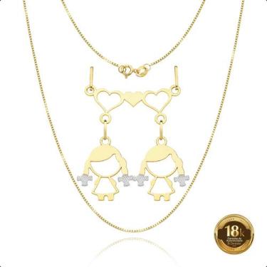 Imagem de Cordão 45cm Com Canga E Pingentes filhos Meninas Ouro 18k - S.Demór Jó