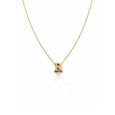Imagem de Colar Letra R Cravejado Zirconia Feminino Banhado a Ouro 18k - WORK SE