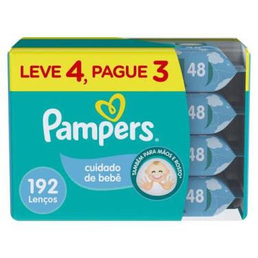 Imagem de Lenço Umedecido Pampers Cuidado de Bebê 4 Pacotes com 48 Unidades Cada