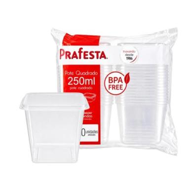 Imagem de Pote Quadrado C/Tampa 250ml com 20 Unidades Prafesta