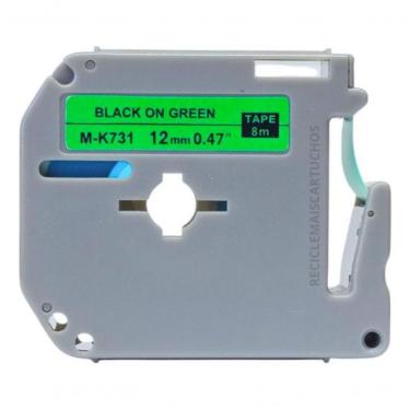 Imagem de Kit 5 Fita para Rotulador MASTERPRINT RL-B-K731 Compatível com PT-45 a PT-110 12mm 8m Bivolt Verde com Impressão Preto