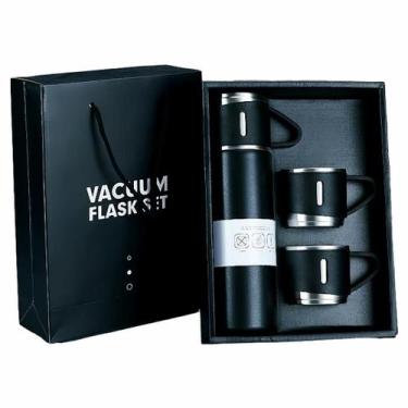 Imagem de Kit Garrafa Térmica Com 3 Xícaras Para Café e Chá Preto Conjunto Práti