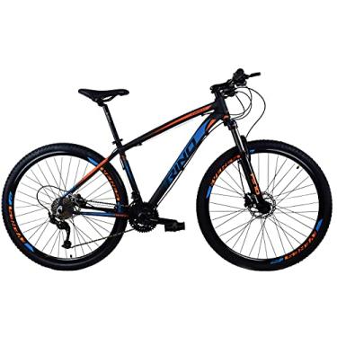 Imagem de Bicicleta Aro 29 Rino Everest Color 27v 7.0 – Cambio Traseiro Shimano Alivio, Dianteiro Tourney, Alavanca Altus, K7 e Pedivela Shimano, Freio Hidraulico, Suspensão Trava (Laranja/Azul, 19)