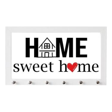 Imagem de Porta Chaves com Moldura com 6 ganhos Home Sweet Home Casa (Branco)