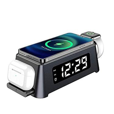 Imagem de Despertador digital multifuncional 6 em 1 carregador sem fio com estação de carregamento sem fio, suporte para celular, despertador digital com estação de carregamento sem fio, estação de carregamento rápido, até